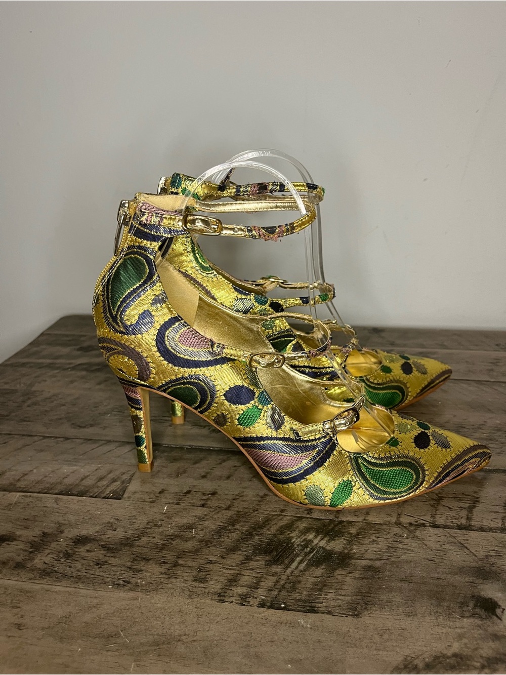 Marc Fisher Metallic Paisley 3 Strap Mary Jane Heels - Picture 4 of 5
